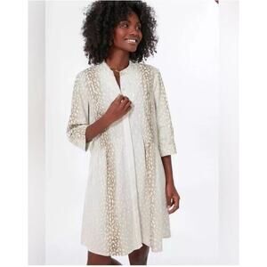 Tuckernuck Antelope Royal Shirt Dress XS White Tan Print 3/4 Sleeve Pockets